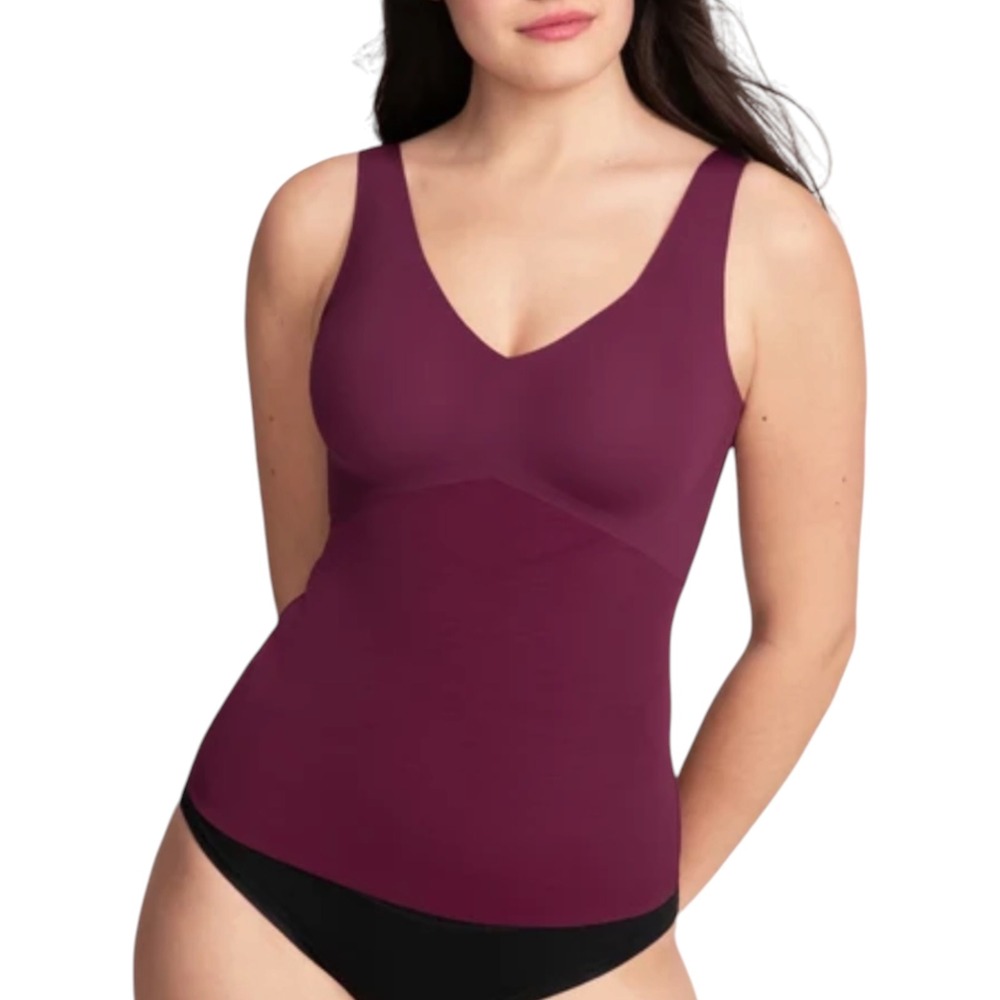 Honeylove LiftWear Cami Fig Burgundy Shapewear Tank Top Large VNeck Built-in Bra